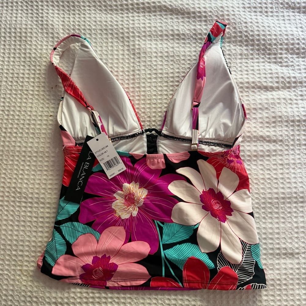 La Blanca Black and Pink Floral Tankini Top - Picture 3 of 6